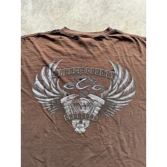 Vintage 2000s THRASHED Black/Brown Orange County Choppers Sleeveless XXL Shirt - Picture 3 of 8